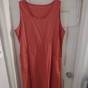 NEW Women's 2X linen-feel maxi dress - sleeveless w/pockets